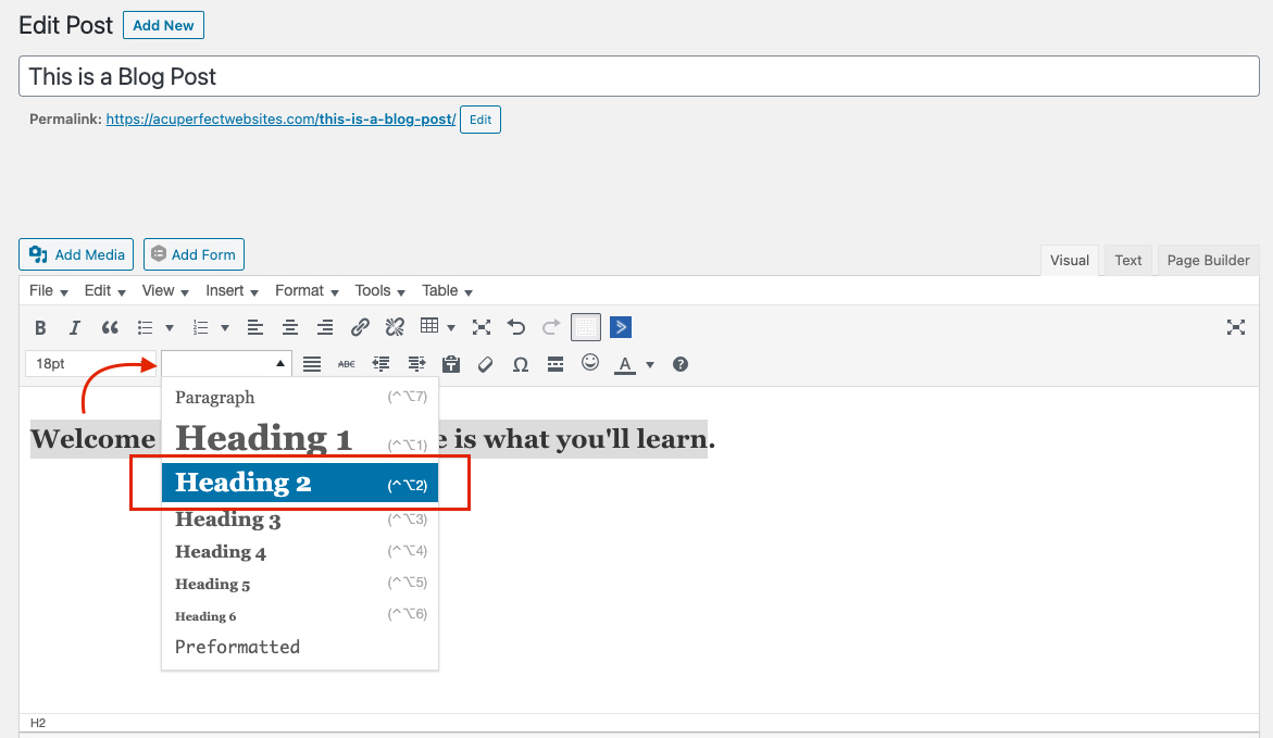 Heading Tag Example | ADA Requirements | AcuPerfect Websites