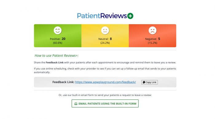 PatientReviews+ dashboard review