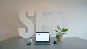 seo laptop computer sitting on desk