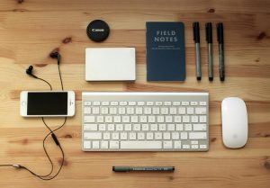 desk setup featuring computer gadgets