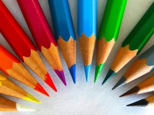 close-up of sharpened colored pencils