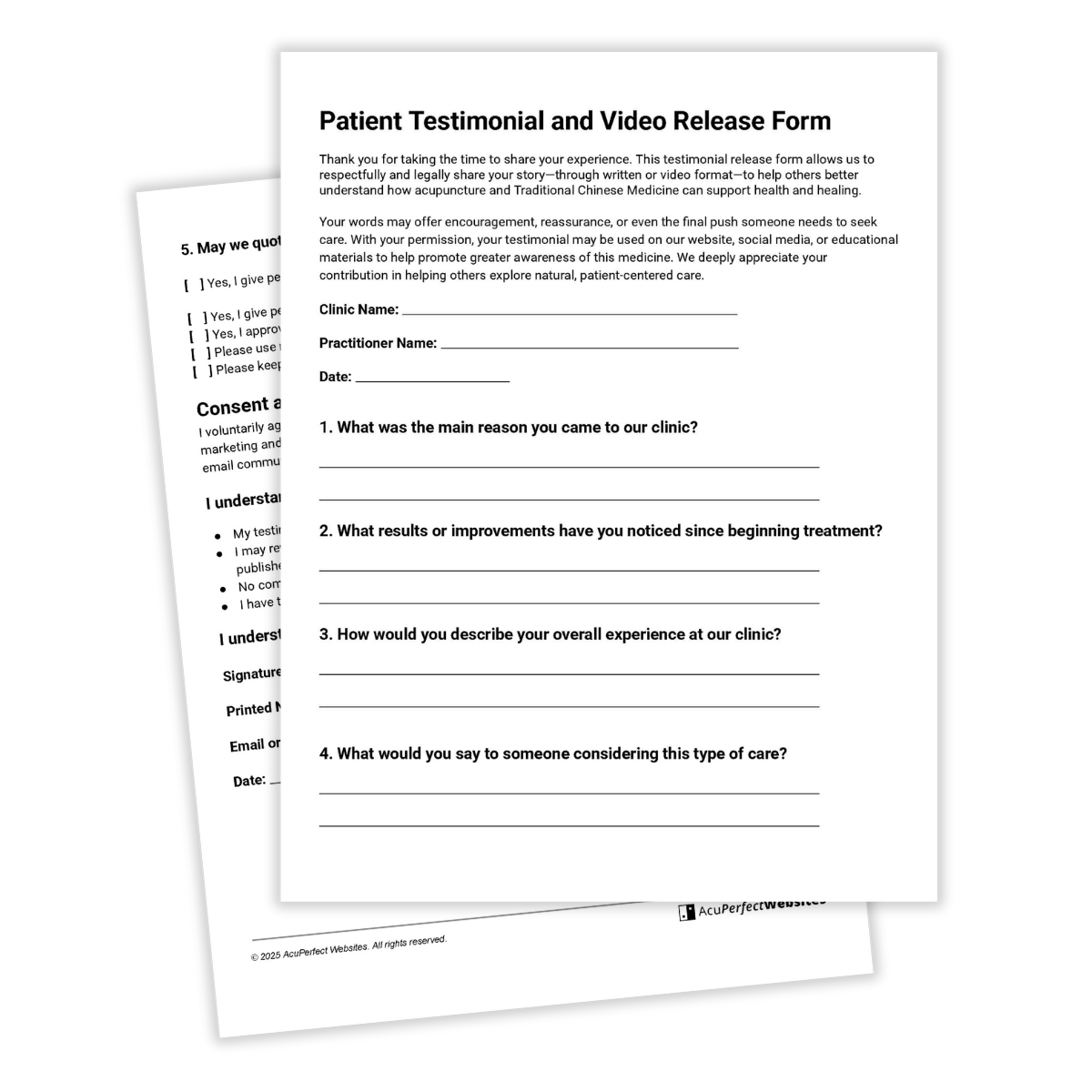 Patient Testimonial Release Form - Product Shot