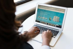 Businesswoman working on laptop
