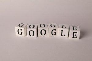 White blocks with letters spelling Google